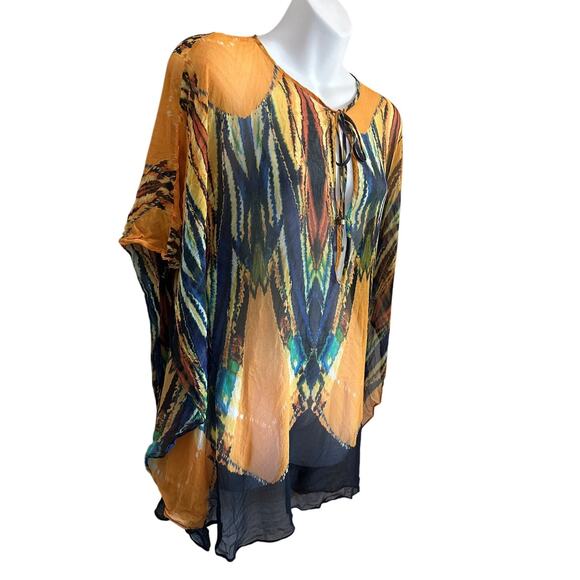 Vix by Paula Hermanny 100% silk abstract print sheer cover up tunic size small - Picture 2 of 6
